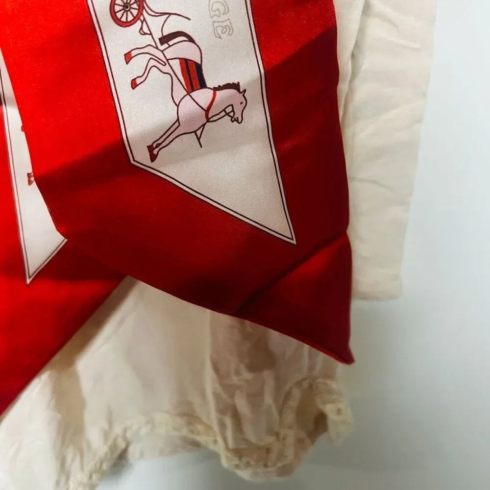 Horse and Carriage Red Cream Buggy Thin Scarf Head Scarf Purse Scarf Satin